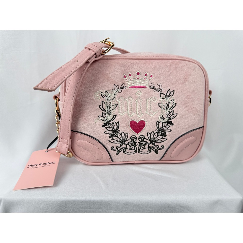 Juicy Couture Pink‎ Crossbody Velour Bag Y2K Camera Bag Crown Heart NWT